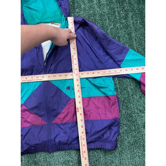 Champion Color Block Windbreaker Jacket Hooded Purple Teal Pink Medium - Picture 4 of 4